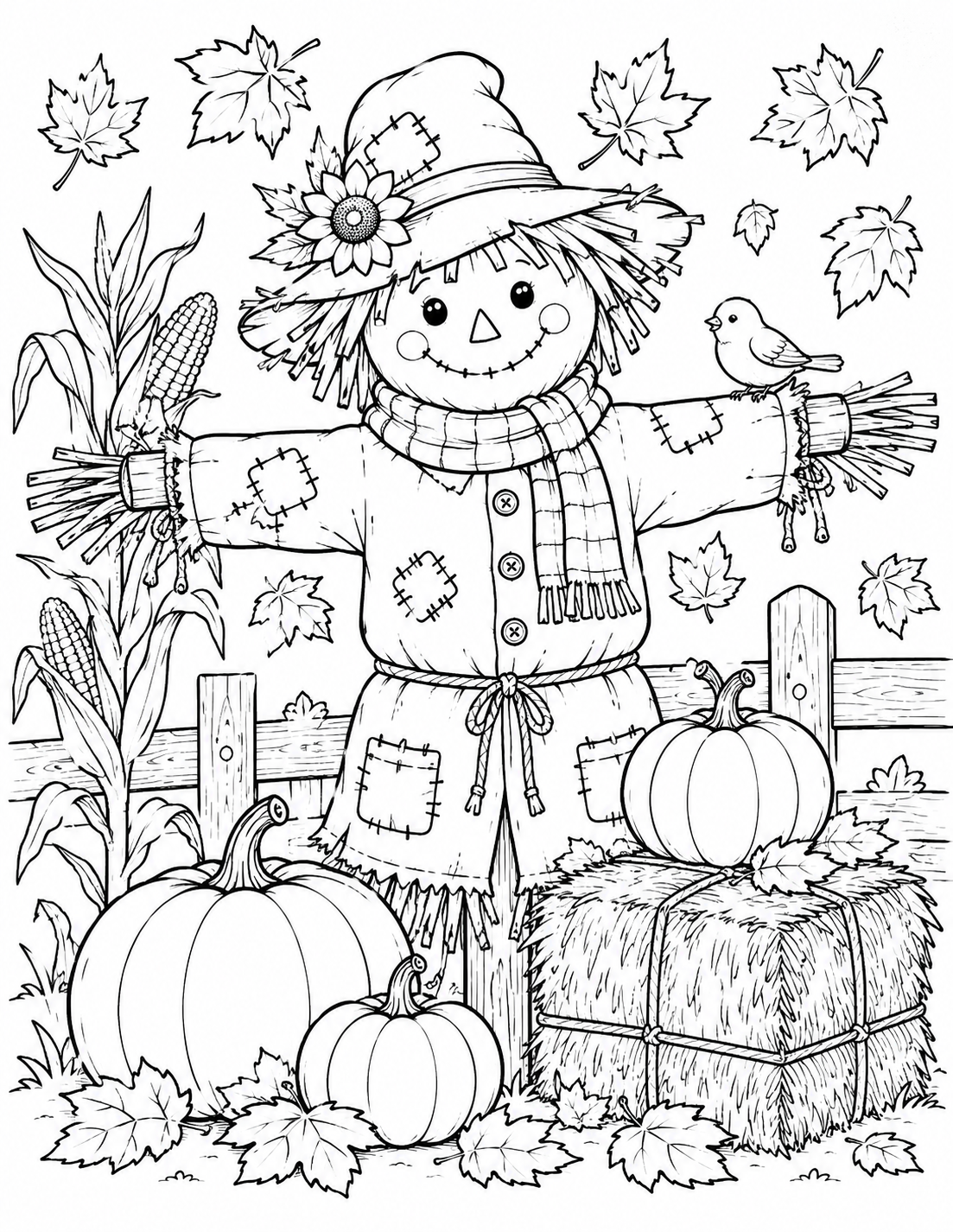 Preview of Cozy Scarecrow coloring page