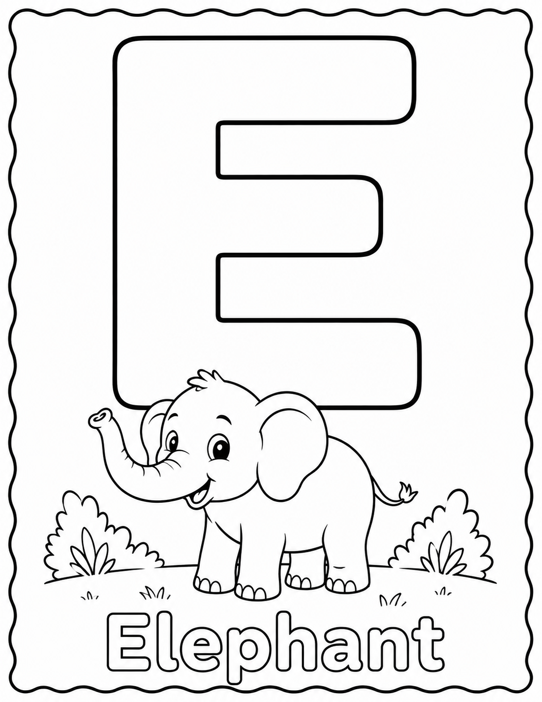 Preview of E is for Elephant coloring page