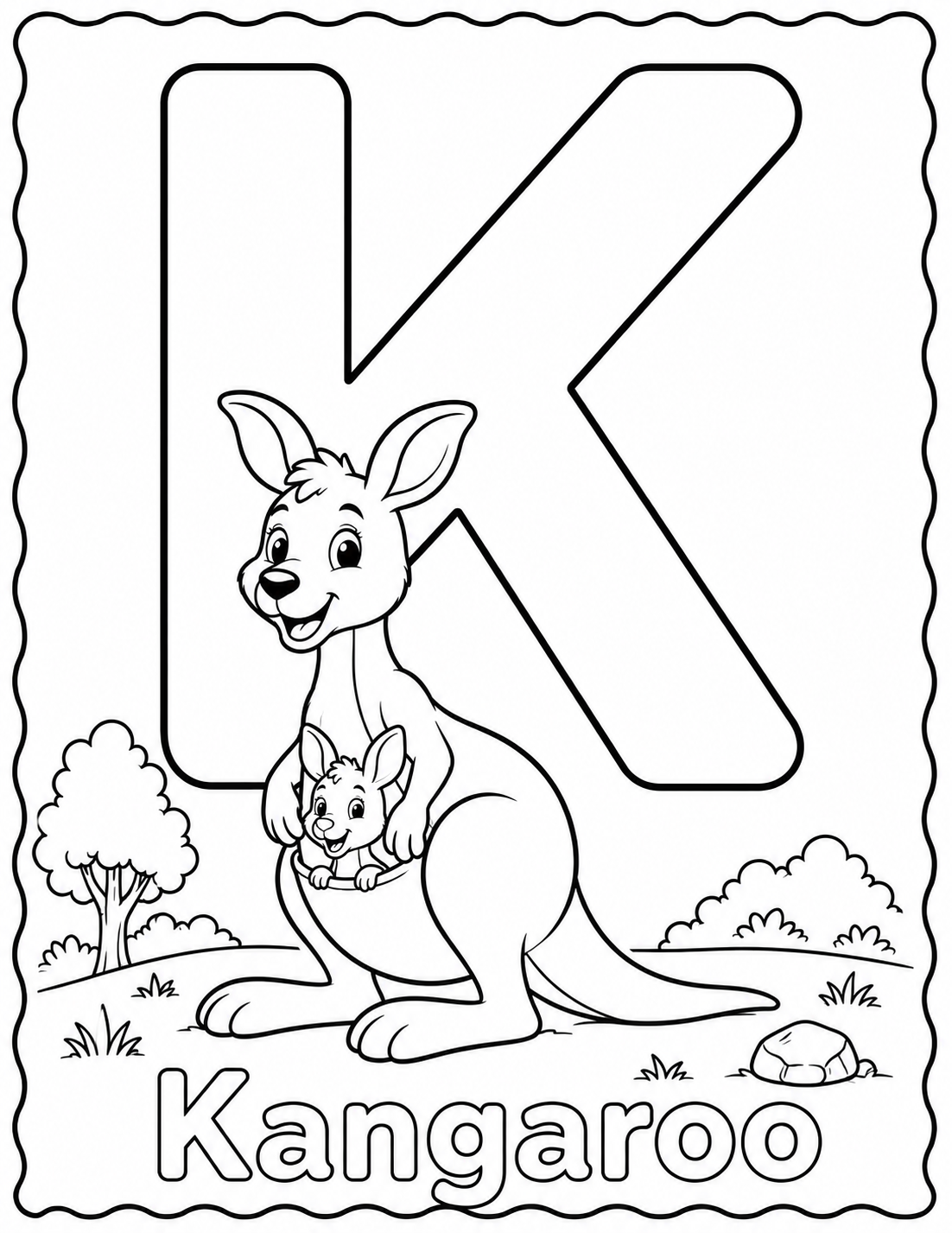 Preview of K is for Kangaroo coloring page
