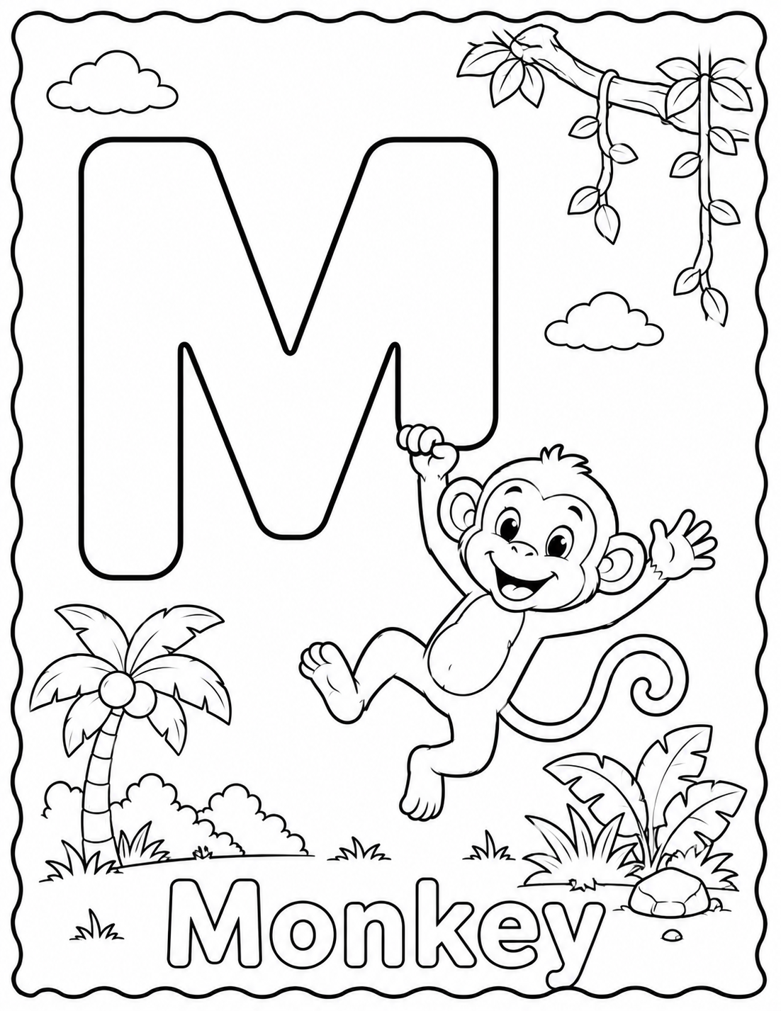 Preview of M is for Monkey coloring page