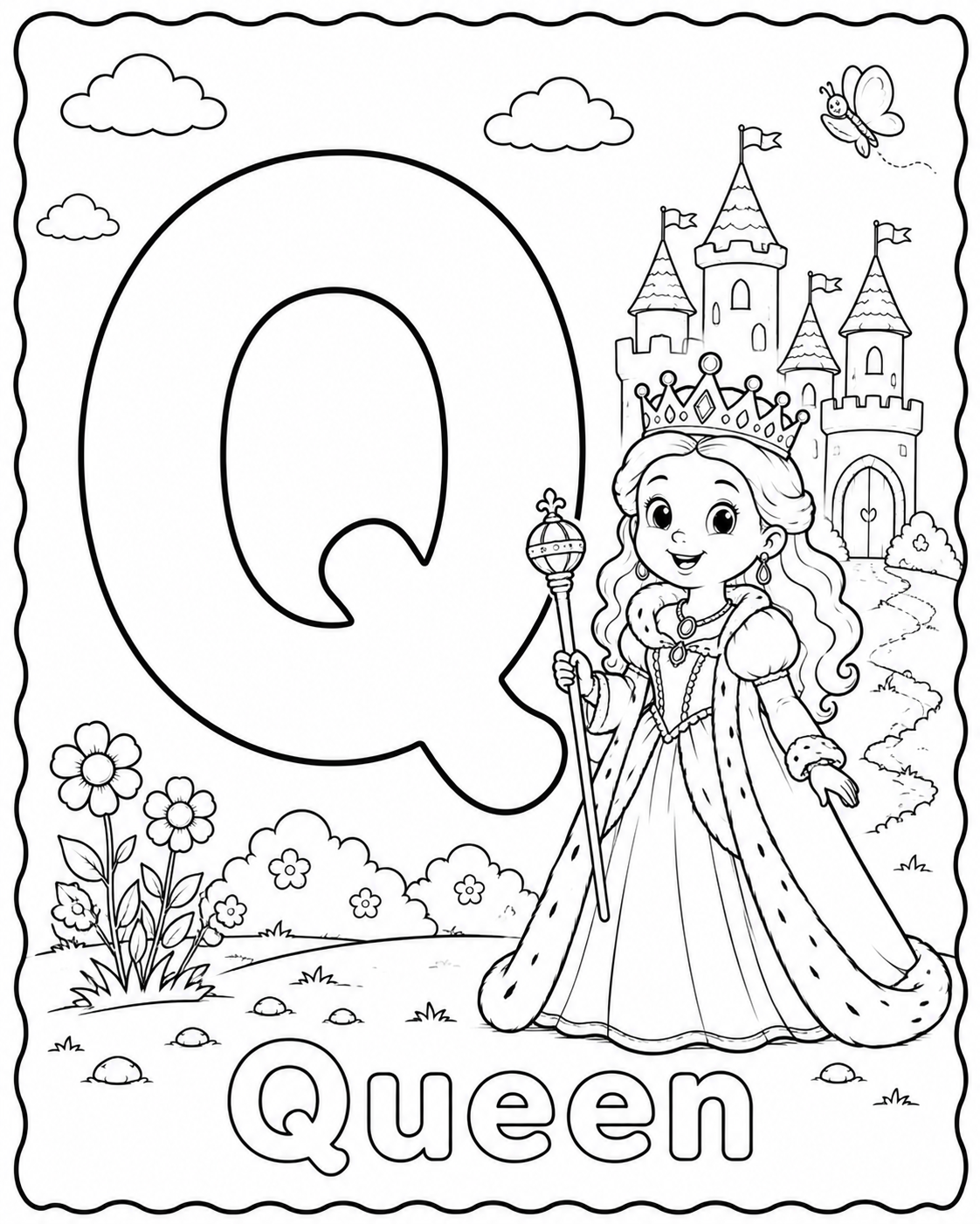 Preview of Q is for Queen coloring page