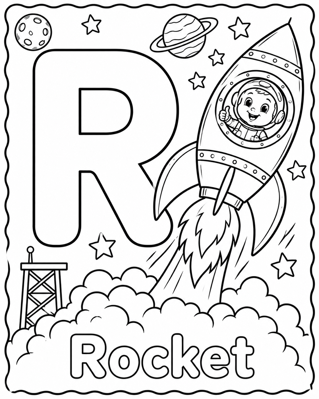 Preview of R is for Rocket coloring page