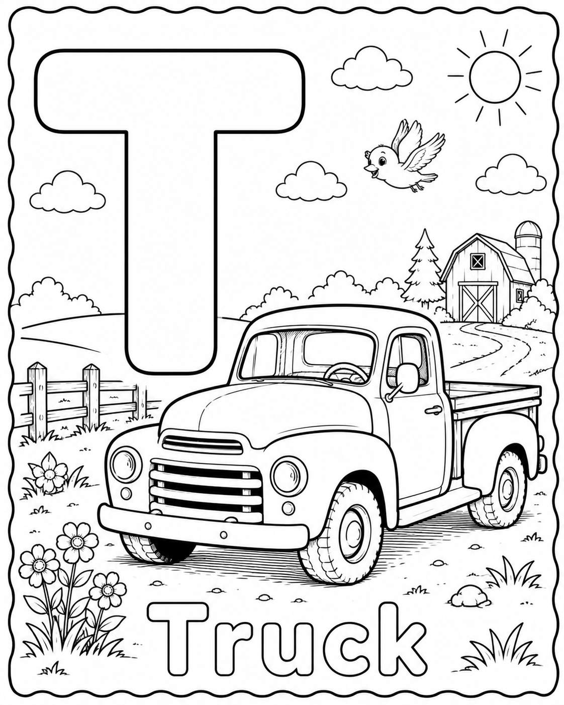 Preview of T is for Truck coloring page