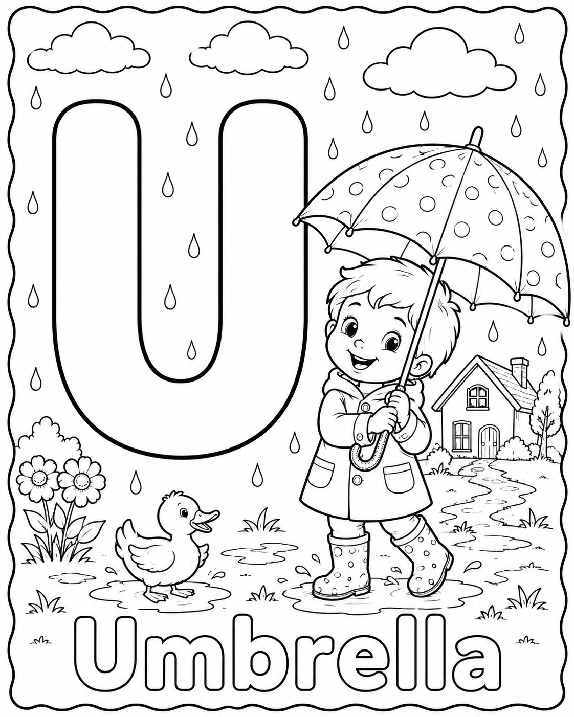 Preview of U is for Umbrella coloring page