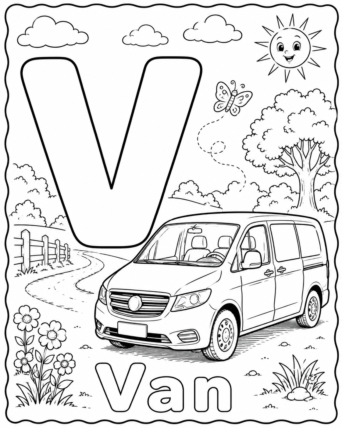 Preview of V is for Van coloring page