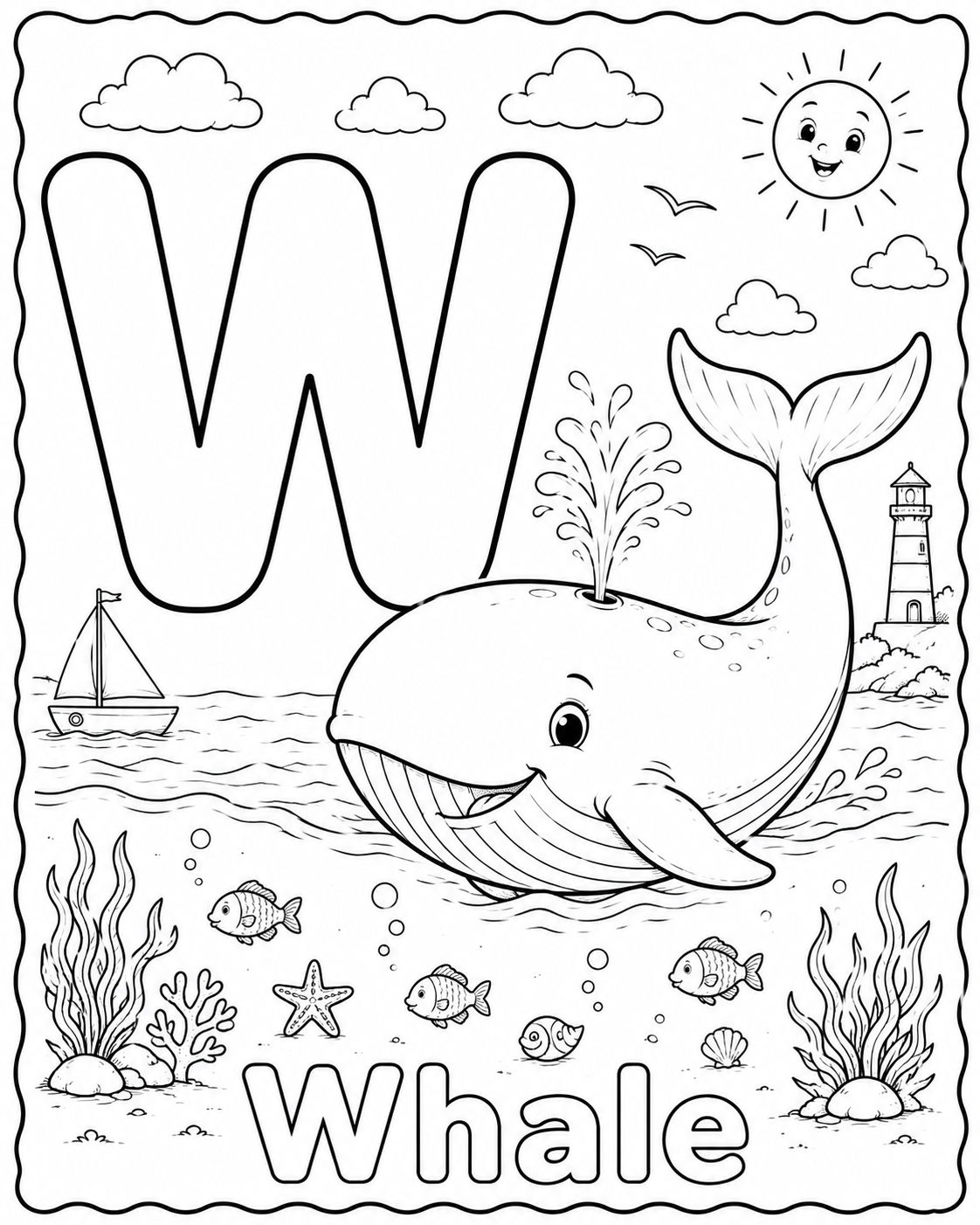 Preview of W is for Whale coloring page