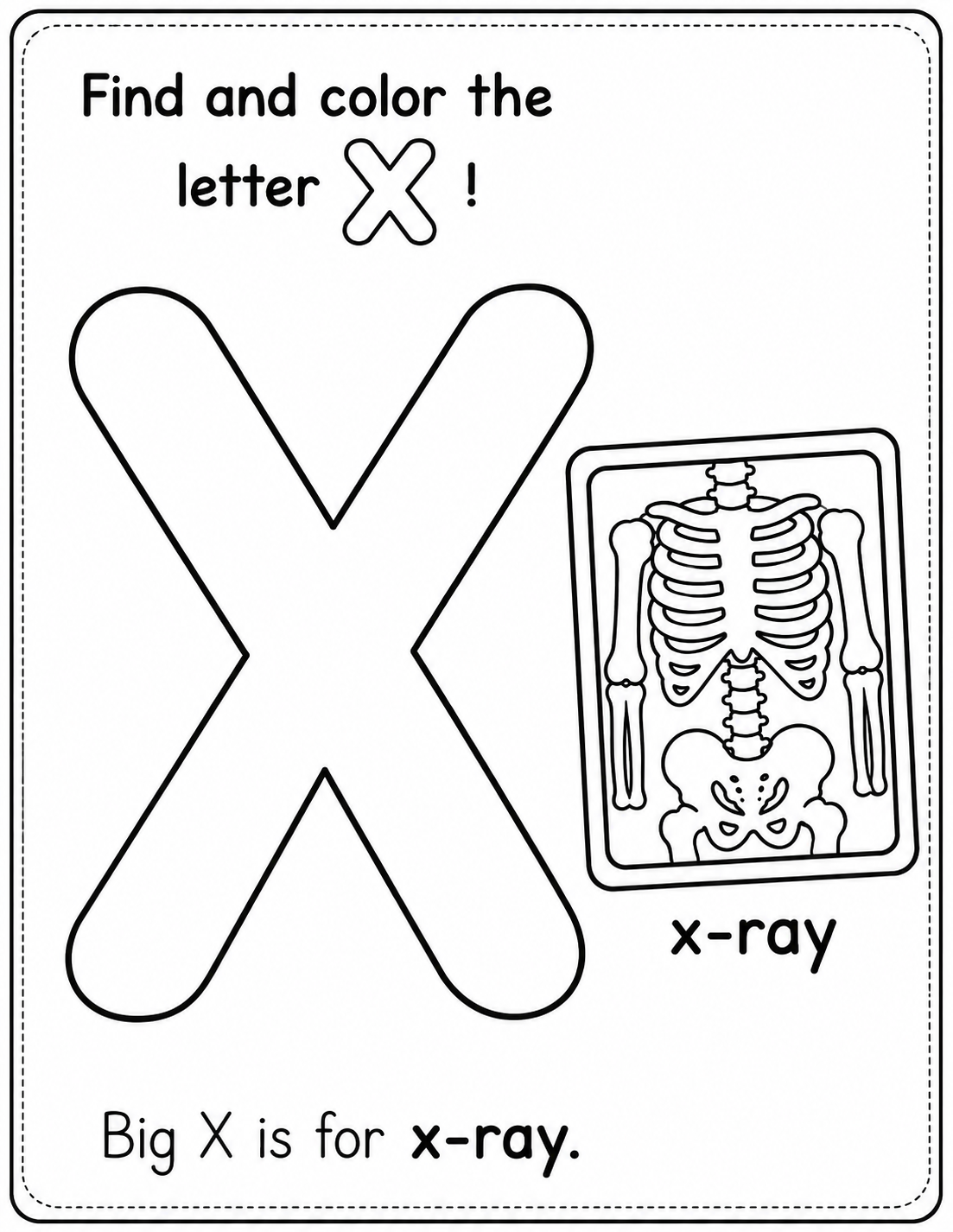 Preview of X is for X-ray coloring page