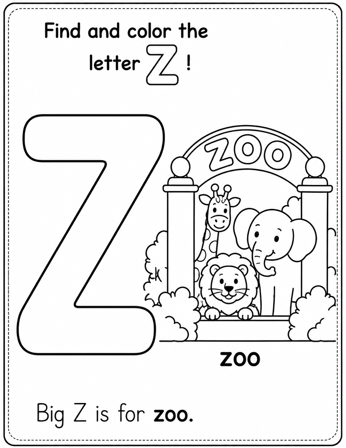 Preview of Z is for Zoo coloring page