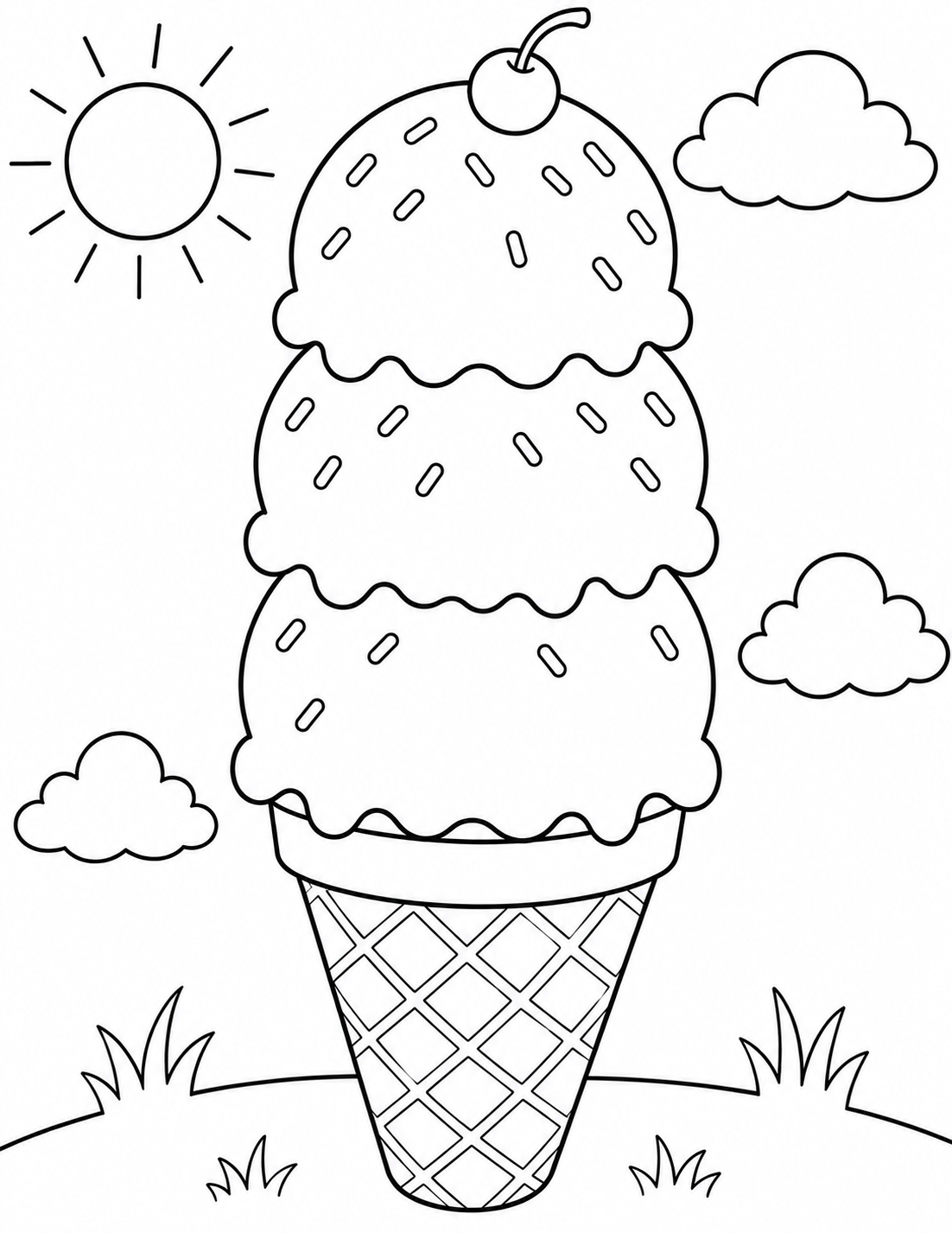 Preview of Triple Scoop Ice Cream coloring page
