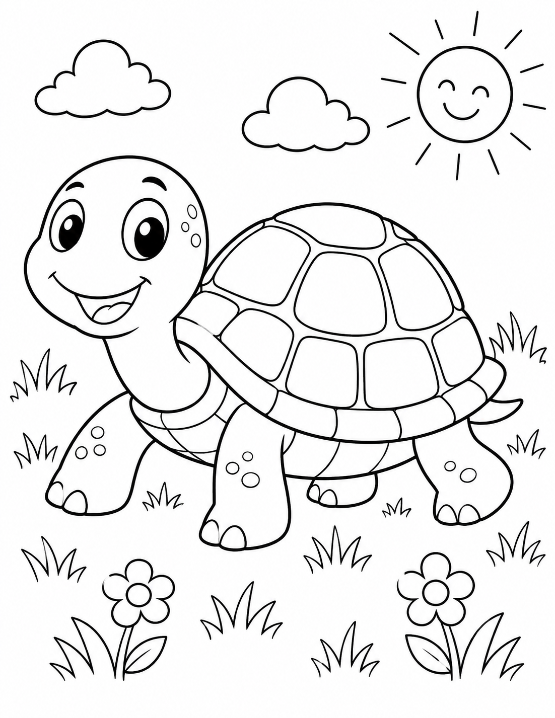 Preview of Happy Turtle in the Garden coloring page