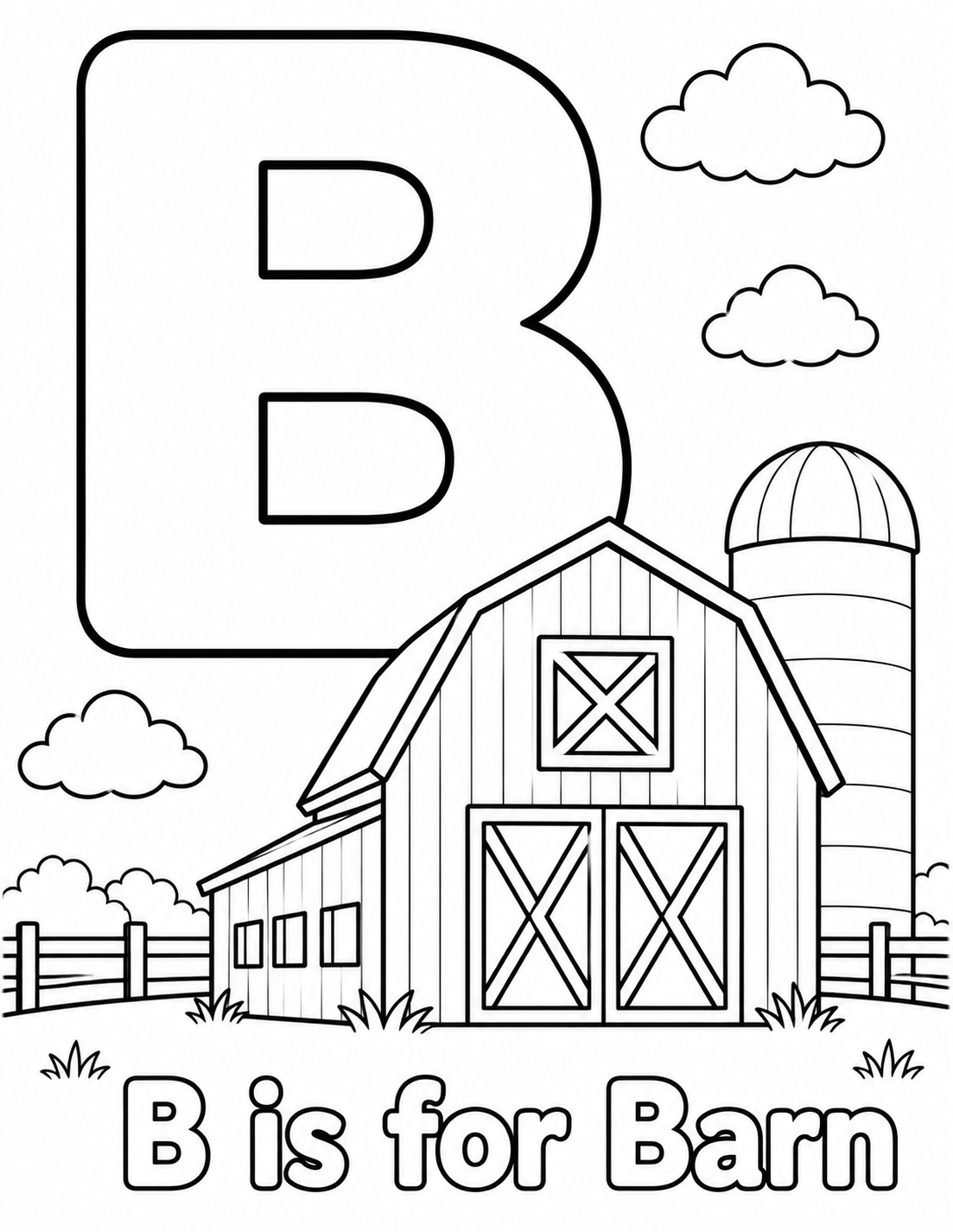 Preview of B is for Barn coloring page