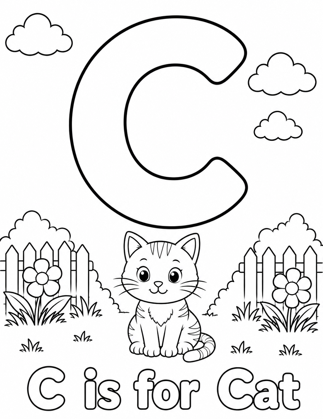 Preview of C is for Cat coloring page